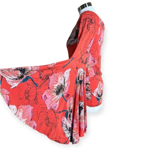 FREE PEOPLE WE THE FREE ORANGE FLORAL OFF THE SHOULDER BELL SLEEVE FITTED TOP - Picture 5 of 15